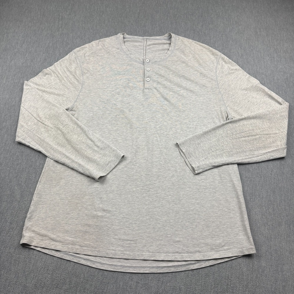 Lululemon Shirt Men XXL Gray Henley 5 Year Basic Long Sleeve Button Athletic Gym